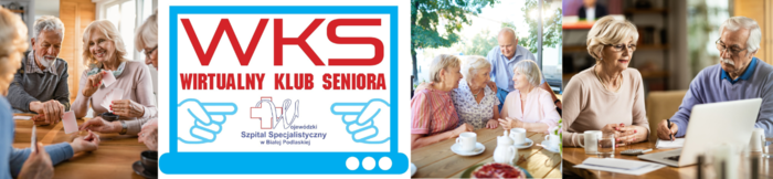 Banner - infografika - Wirtualny Klub Seniora. Zdjęcia Seniorów oraz logo WKS.