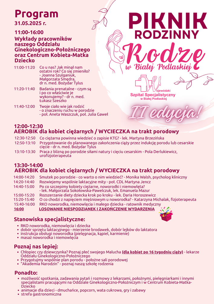 Infografika - Piknik Rodzinny "Rodzę w Białej Podlaskiej" II edycja. Plakat szczegółowy.