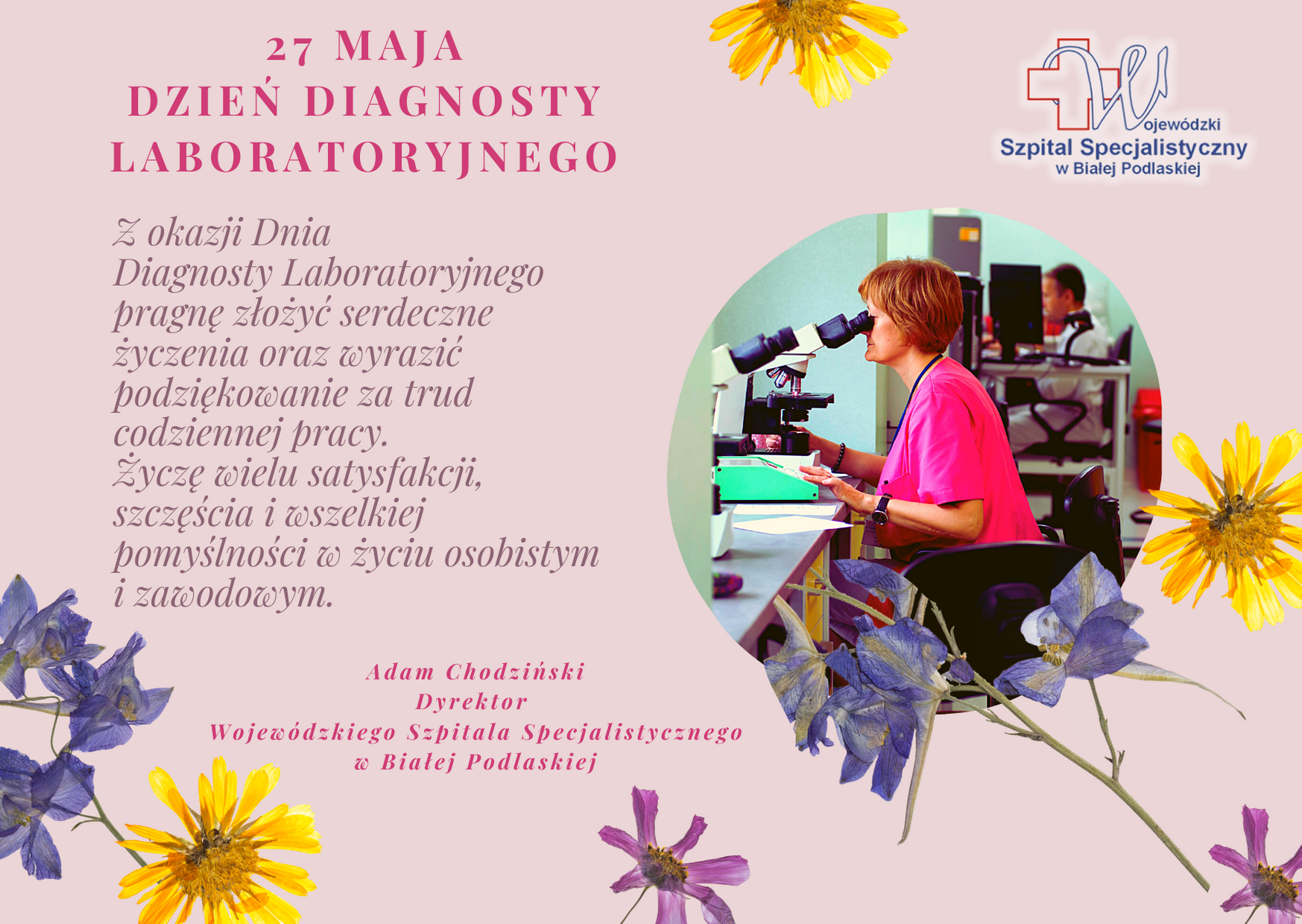 Życzenia Dyrektora Wojewódzkiego Szpitala Specjalistycznego z okazji Dnia Diagnosty Laboratoryjnego