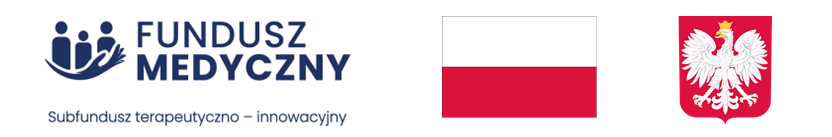 Logo Fundusz Medyczny Subfundusz terapeutyczno - innowacyjny, biało-czerwona flaga oraz  godło Polski.