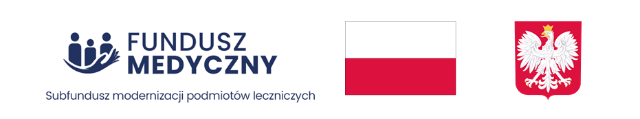 Logo Fundusz Medyczny Subfundusz modernizacji podmiotów leczniczych, biało-czerwona flaga oraz godło Polski.