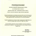 Podziękowanie za udział w Targach Pracy i Edukacji od Centrum Edukacji i Pracy Młodzieży OHP w Białej Podlaskiej.