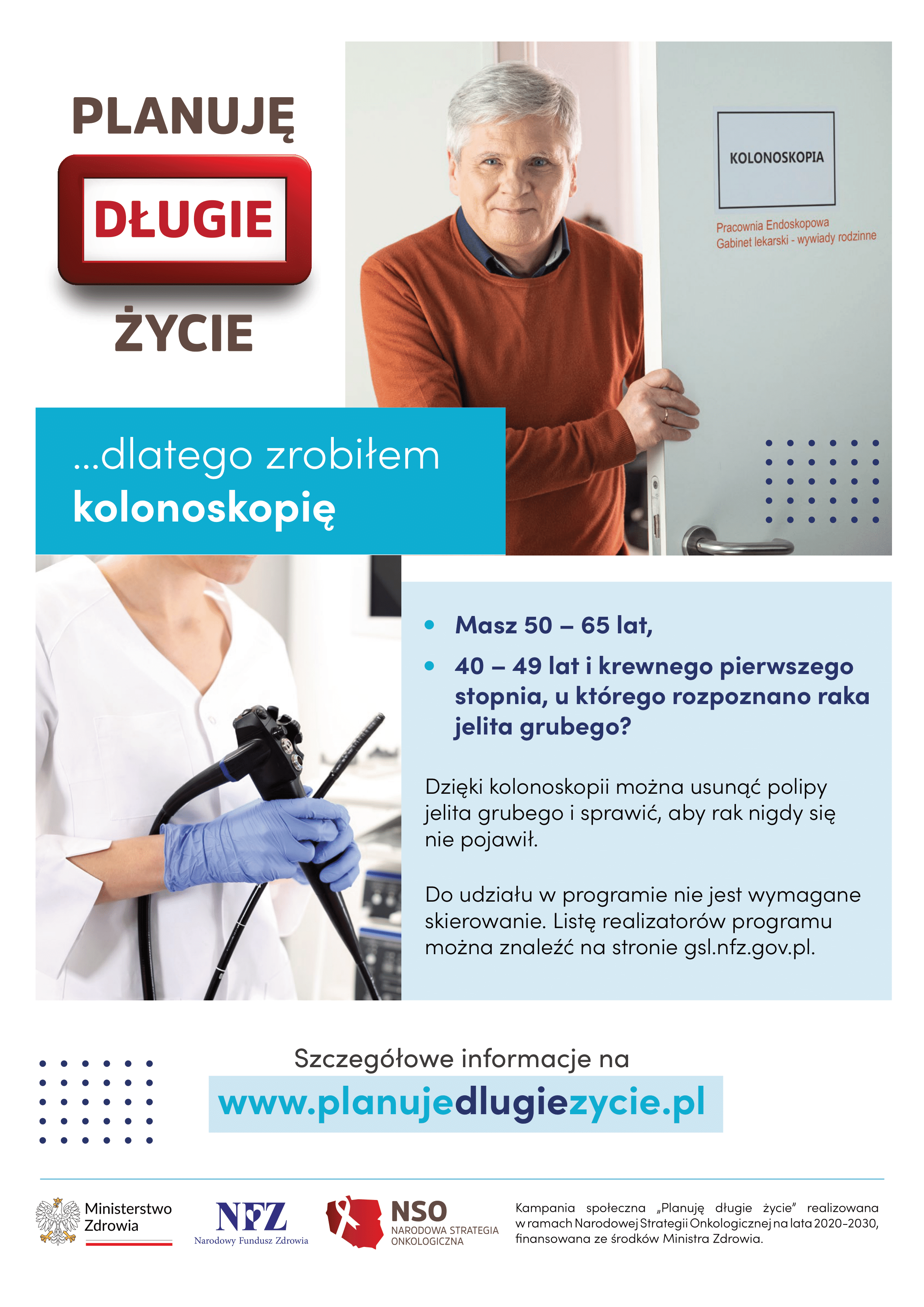 Plakat promujący profilaktykę raka jelita grubego.