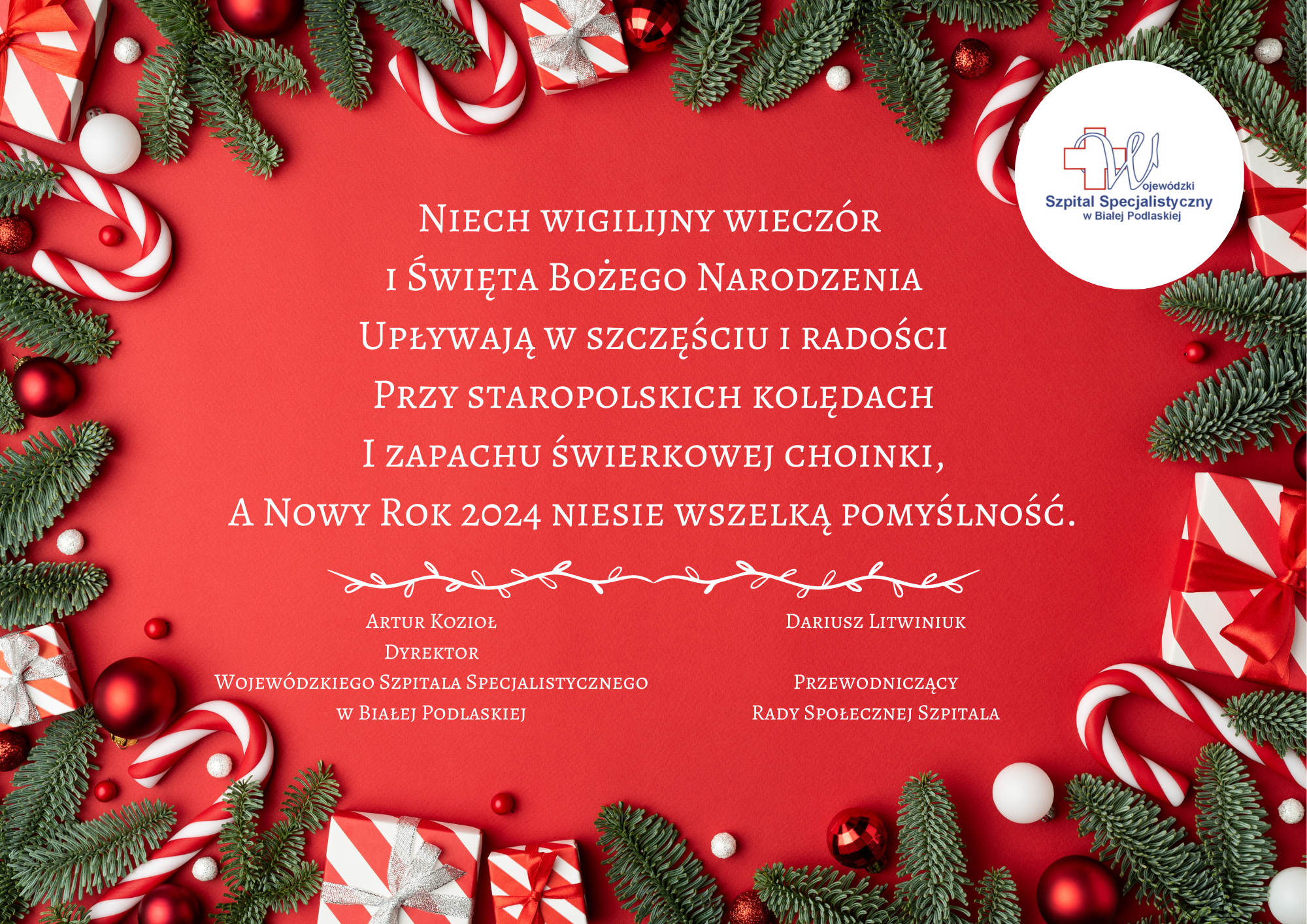 Infografika - Życzenia Dyrektora Wojewódzkiego Szpitala Specjalistycznego oraz Przewodniczącego Rady Społecznej Szpitala na Święta Bożego Narodzenia.