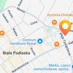 Mapka ulic Białej Podlaskiej z zaznaczoną lokalizacją nowego Punktu Pobrań.
