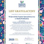 Infografika - List Gratulacyjny Fundacji Rodzić po Ludzku dla Wojewódzkiego Szpitala Specjalistycznego w Białej Podlaskiej -  wyróżnienie jako jedna z dziesięciu najlepszych placówek w Polsce w Rankingu Szpitali Gdzie Rodzić po Ludzku 2025.