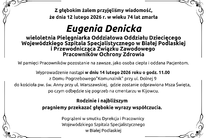 Infografika - Kondolencje z powodu śmierci piel. Eugenii Denickiej.