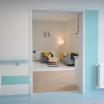 Pokój w nowym pawilonie Zakładu Opiekuńczo-Leczniczego.