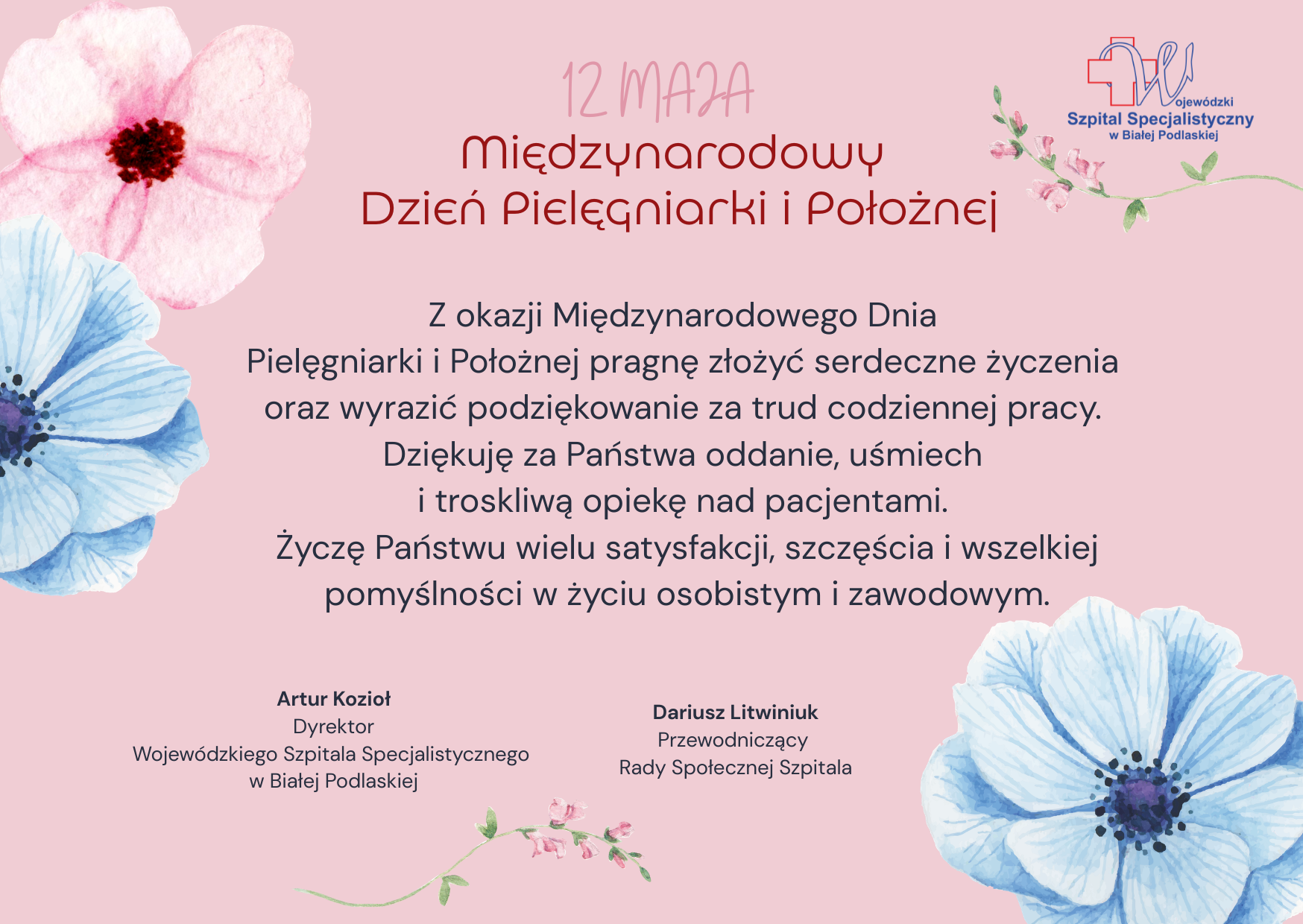 Infografika - Życzenia z okazji Międzynarodowego Dnia Pielęgniarki i Położnej 2026.