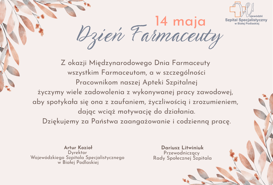 Infografika - Życzenia z okazji Międzynarodowego Dnia Farmaceuty 2026.