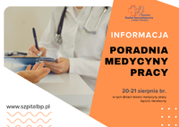 Infografika – Informacja dotycząca Poradni Medycyny Pracy.