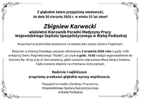Infografika - Kondolencje z powodu śmierci lek. Zbigniewa Karwackiego.