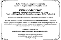 Infografika - Kondolencje z powodu śmierci lek. Zbigniewa Karwackiego.