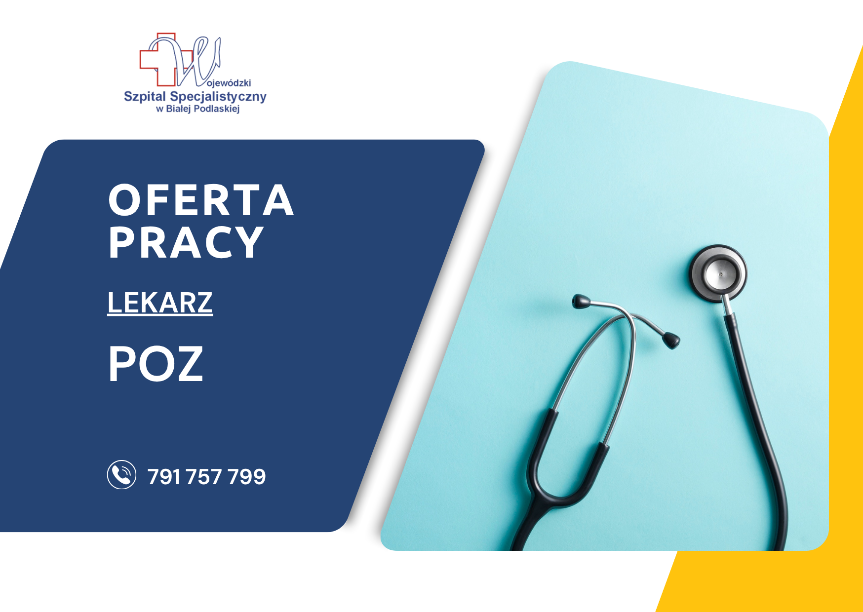 Infografika - oferta pracy w Wojewódzkim Szpitalu Specjalistycznym w Białej Podlaskiej na stanowisko lekarz w POZ.
